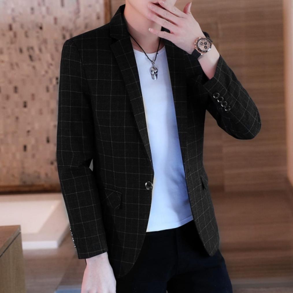 Discount Jas Blazer Tartan Pria Formal SlimFit / Blazer Pria Kotak-kotak Longsleeve ORIGINAL - Abu-a