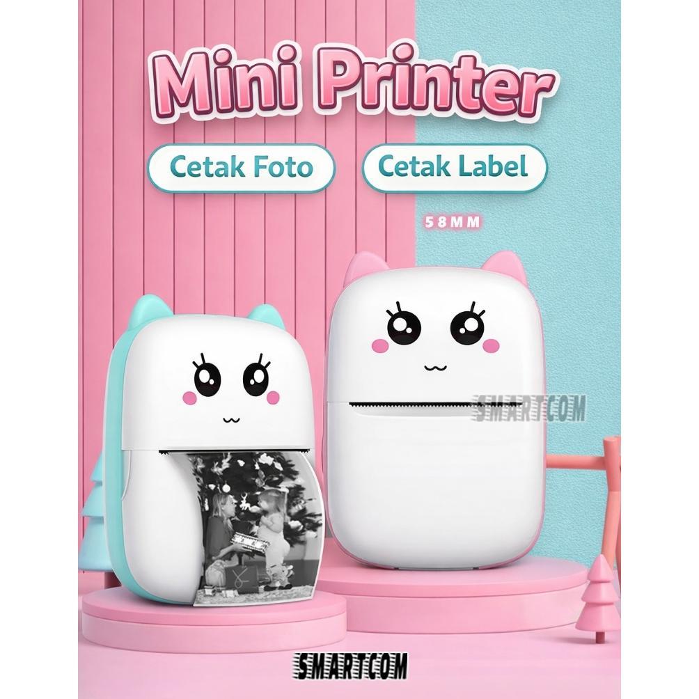 Mini Printer Thermal Bluetooth 58mm CAT Cetak Gambar Foto Memo Resi Printer