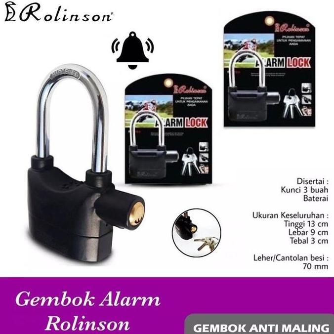 GEMBOK ALARM PADLOCK 12 CM ANTI MALING ROLINSON GEMBOK ALARM 2 IN 1 BODI BESAR GEMBOK CAKRAM MOTOR