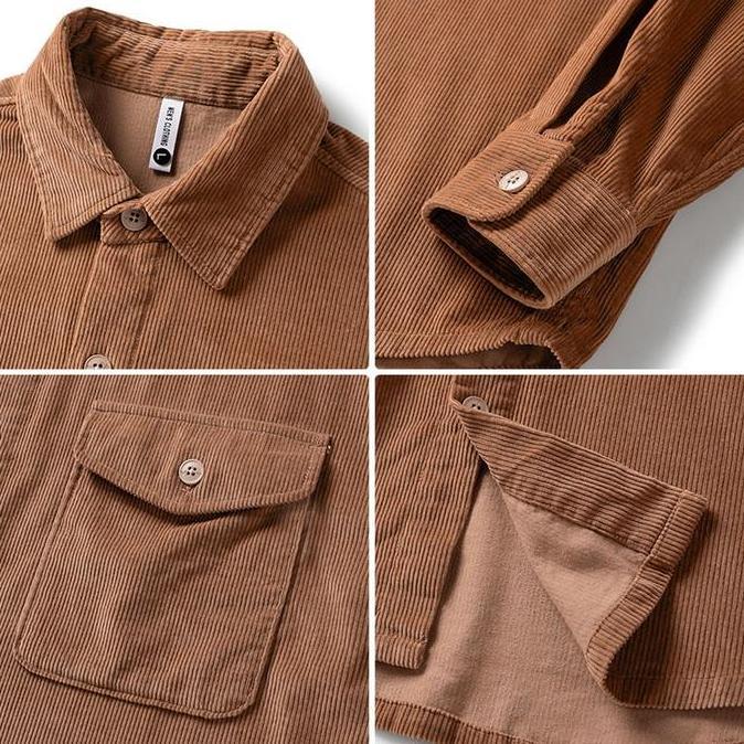 Kemeja Korduroi Polos Pria Unisex Lengan Panjang Jaket Corduroy Pria Kemeja Corduroy Pria Korean Sty