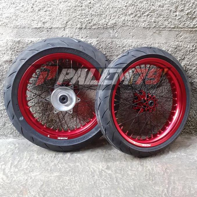 Ready Wheelset Merah CRF 150 Supermoto Paket Ban Corsa CRF150 Velg 300 350 murah