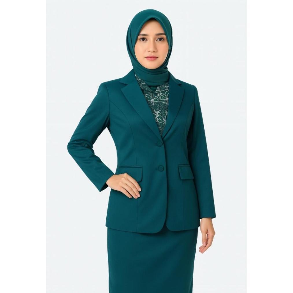 Best Seller Setelan Blazer Pkk Nasional Hijau Toska Wanita Terbaru Bonus Hijab Dan Pin