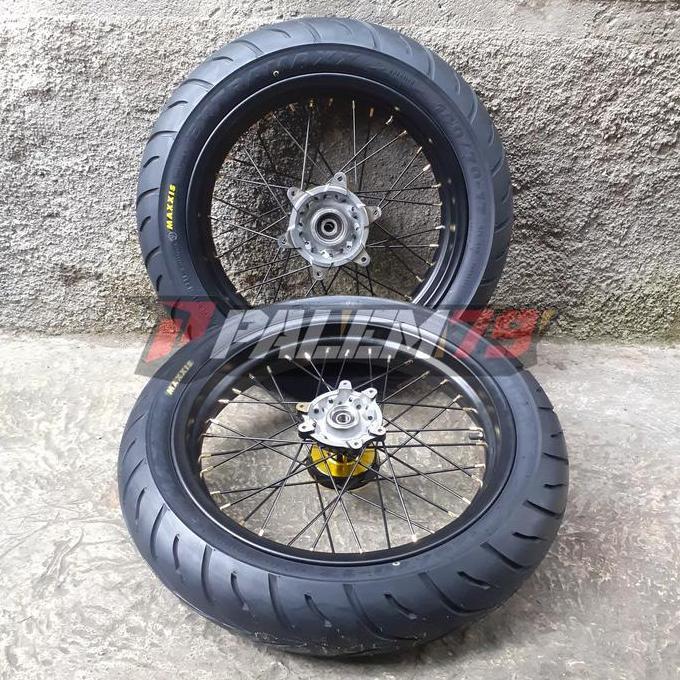 Ready Wheelset CRF 150 L Supermoto Expedition Velg 300 350 Tromol Gold Black murah