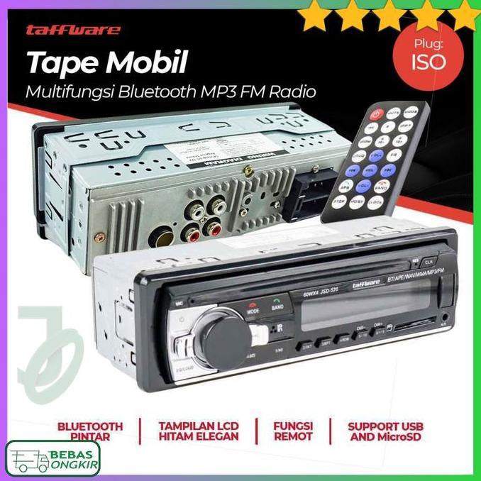 Tape Audio Mobil Multifungsi Bluetooth USB MP3 FM Radio Socket ISO Taffware JSD-520 Dengan LCD Hitam