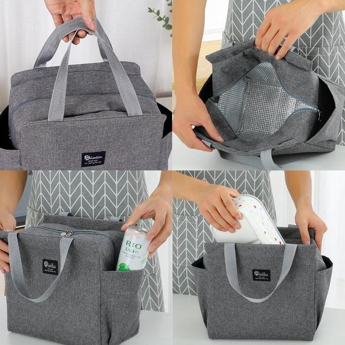 Tas Makan Siang Termal Kapasitas Besar Bunga dan Surat Hitam Cetak Picnic Food Storage Bento Pelesta