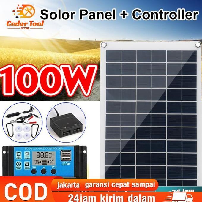 BAYASON Panel Surya 60W/100W Portable - Pembangkit Listrik Tenaga Surya dengan Kontrol LCD 10A/30A +
