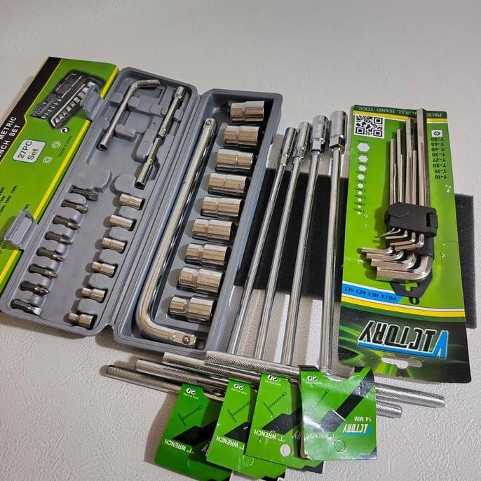 Erikasyafa - Paket Kunci Bengkel 1 Set / Kunci Shock 27 Pcs Lengkap Mata Obeng + Kunci T 8 10 12 14 