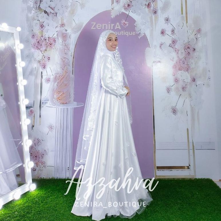 Free Ongkir Wedding Dress Azzahra Gaun Pengantin Muslimah Simple Elegant Free Veil Premium