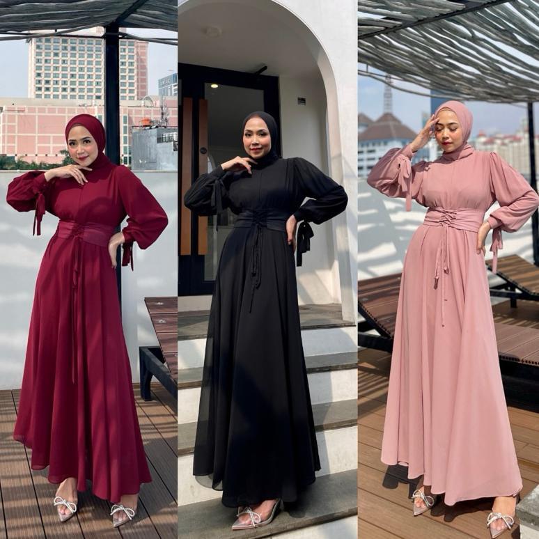 Diskon Lively Long Dress Kondangan Gamis Pesta Seragam Bridesmaid Gaun Prewedding Baju Muslim Polos 