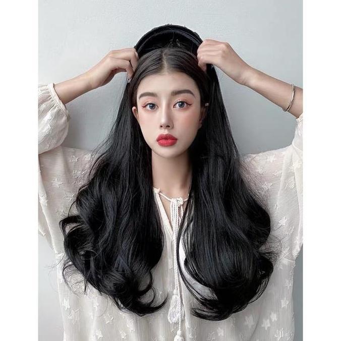 Gavinshop.id - AEGYOSHOPPE - H022 Wig Bando Korea Kepang 60 CM, Rambut Palsu Setengah Kepala dengan 
