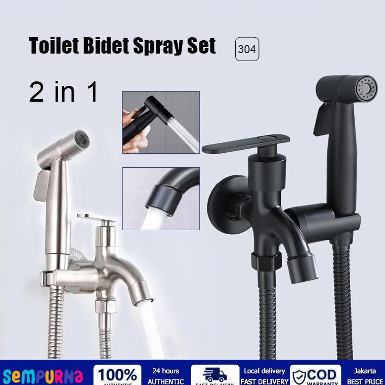 1 Set Jet Shower Closet Stainless /  Kran Cabang 2 / Jet Washer Toilet / Double Angle Valve Kran / B