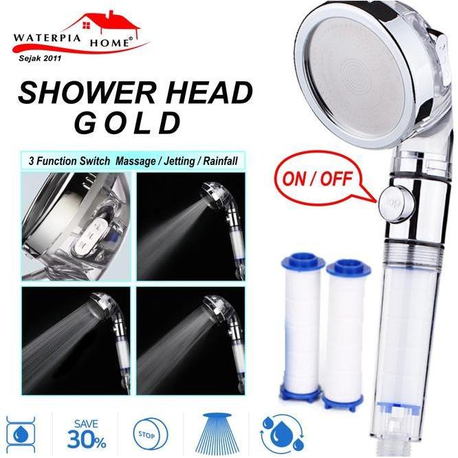 Shower Head Gold Kepala Shower Bsize With Stop Button