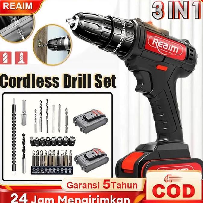 Sale Reaim 399V Bor Listrik 2In1 Bor Baterai Cas Bor Portable Baterai Impact Bor Listrik Set
