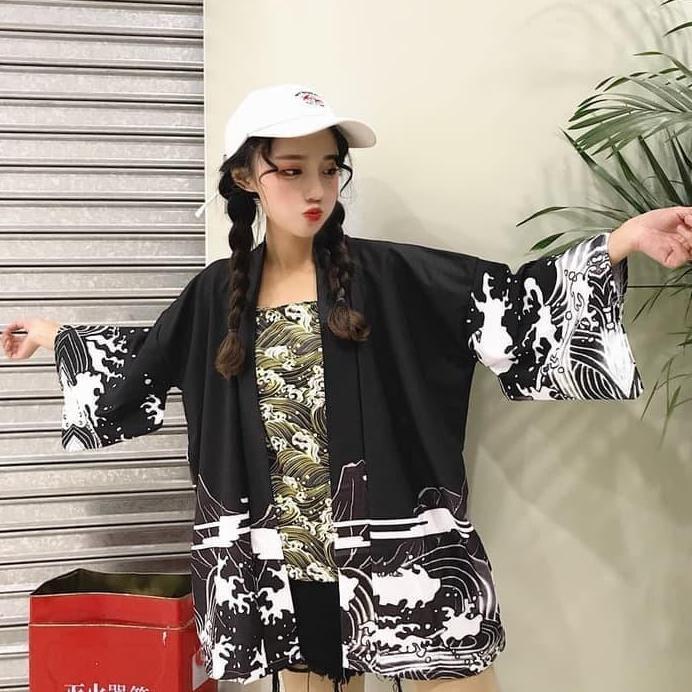 KIM-09 loose kimono jepang satin printing motif naga import murah