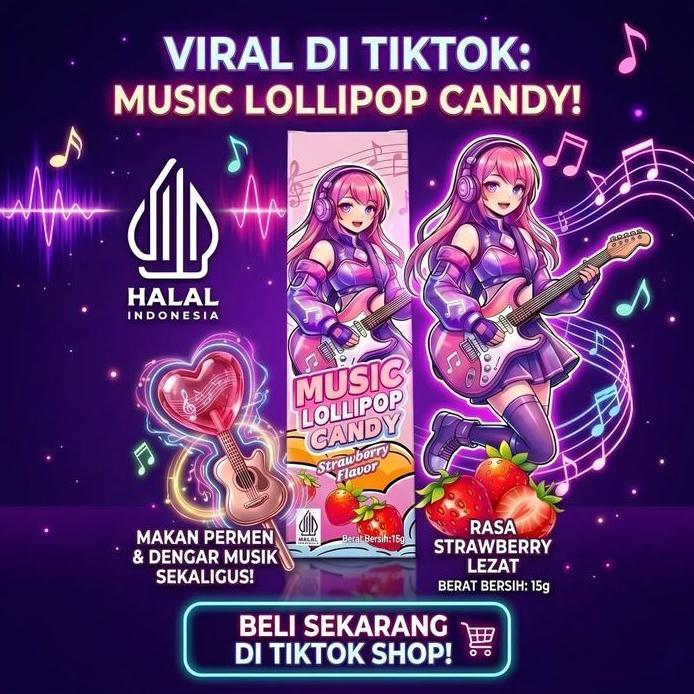 [HALAL] MUSIC LOLLIPOP VIRAL  Rasa Stroberi & Blueberry dari SARI BUAH ASLI + Vitamin C (Ascorbic Ac