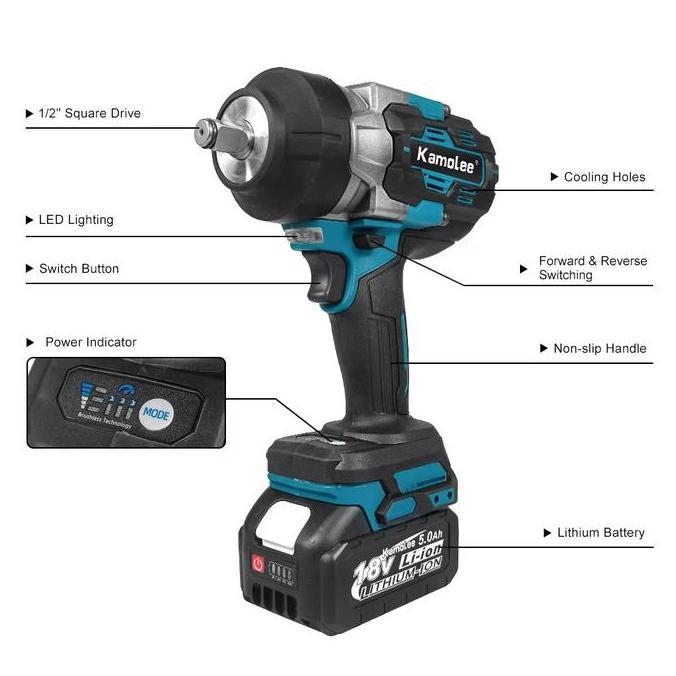 Promo Kamolee 3100N.M 1/2" Brushless Electric Impact Wrench Cordless - Impact Jumbo Multifungsi 1/2 