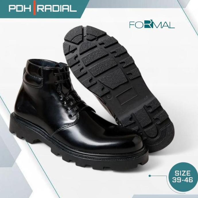 New Sepatu Pdh Pria Kerja Dinas Harian Kantoran Radial Hitam Kilap dan Dop Tinggi 6 Inc/Sepelanggan 