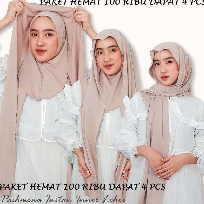 Paket Hemat 100 Ribu Dapat 4 Pcs Pashmina Inner Jersey Premium Tebal Menutup Leher Mleyot Flowly / P