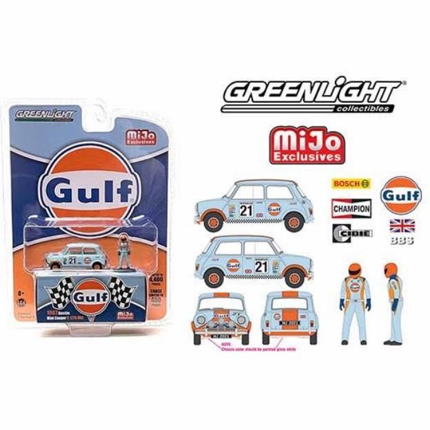 1/64 Greenlight 1967 Austin Mini Cooper Gulf w Driver Figure MiJo