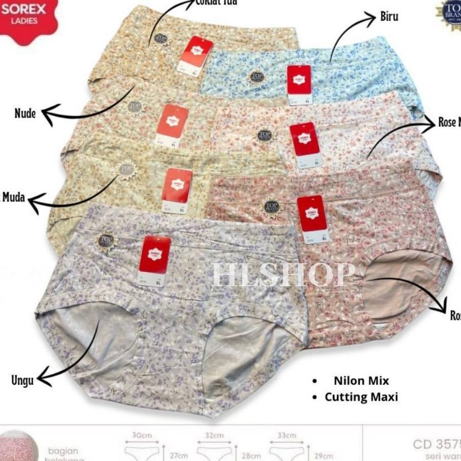 Isi (3, 6, 12Pcs) Cd Sorex 35751 Celana Dalam Wanita Maxi Motif Bunga Cantik