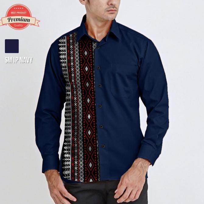 Kemeja Lengan Panjang Batik Pria Ulos Batak Mandailing SM1P murah