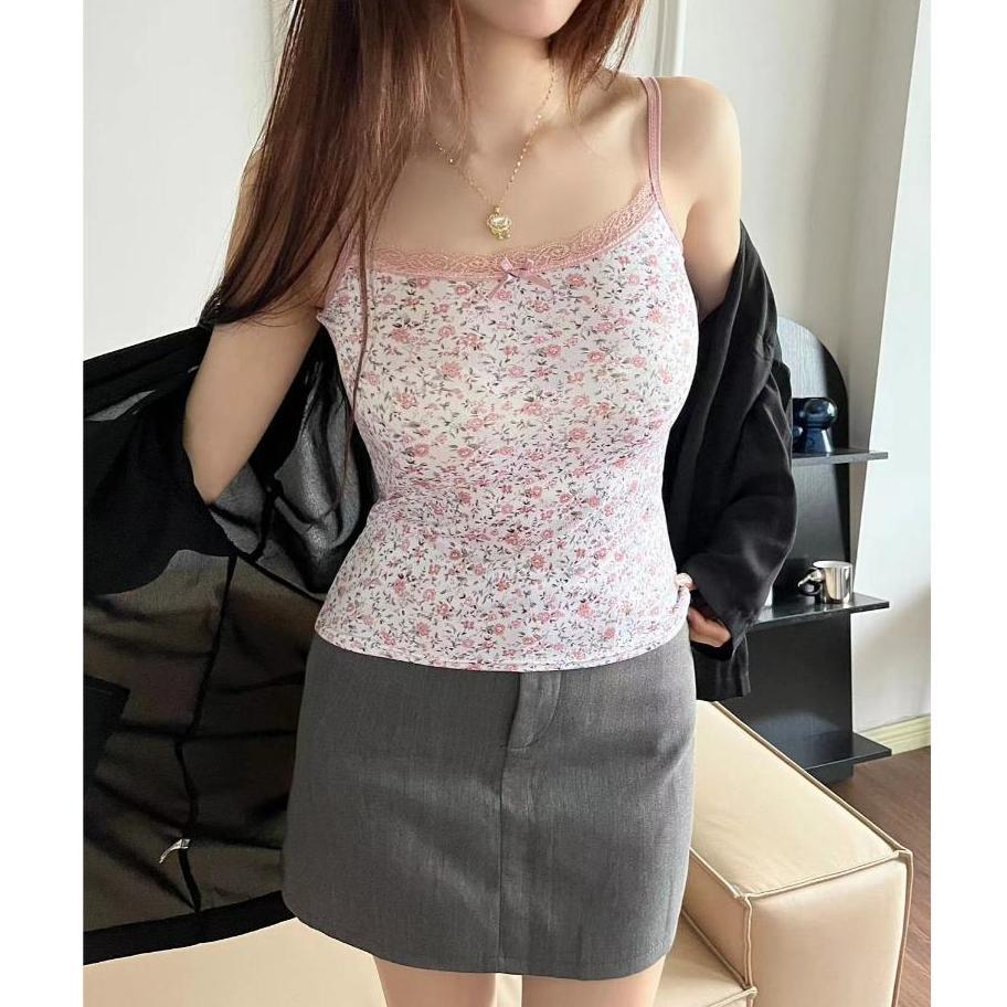 HOT SALE CLICKBRA | BR1734 Baju Tanktop Fashion Wanita Corak Bunga Elastis Atasan Sexy Square Knit K