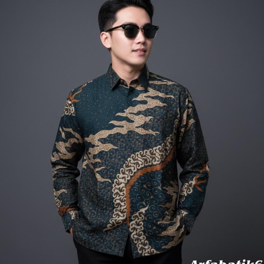 Cakra Hijau Emerald Kemeja Batik Pria Lengan Panjang Katun Prima Premium Lapis Furing Hero Ready Ser