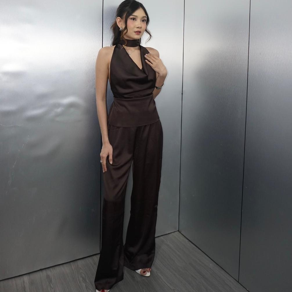 TERBARU [ Seara ] Lily Satin Top - halter satin top with neck scarf