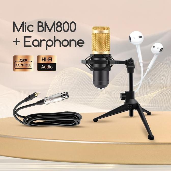 .apaloh - Bonkyo Mic BM800 Pro Kondensor Profesional 3.5mm dengan Headset & Stand untuk Rekaman Stud