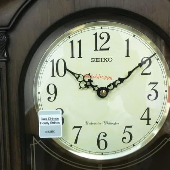 Jam Seiko Wooden Wall Clock Qxh066B Dual Chimes QXH066 Original TS