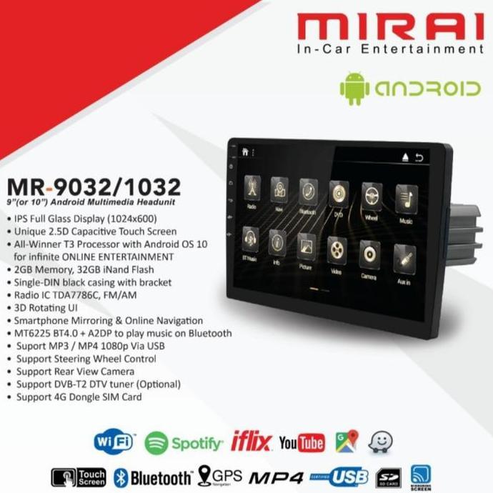 Headunit Android 10 Inch Universal Mirai 1032 CP Ram 2 / 32