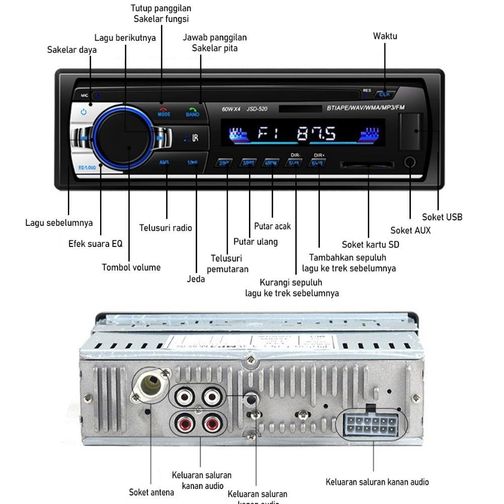 (Stok Siap)Tape Mobil Ori Singe Din Head Unit Tape Audio Radio Mobil Multifungsi Bluetooth USB MP3 F