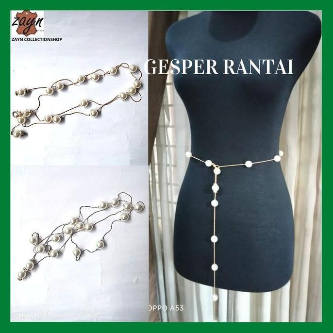 Rotazione- Belt Rantai Mutiara Gold Gesper Fashion Wanita Silver Ikat Pinggang Gamis Rantai Model Ka