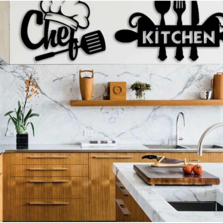 3D Hiasan Dapur Tulisan Chef Dan Kitchen/ Hiasan Rumah/Dekorasi Rumah/ Dekorasi Dinding /Hiasan Dind