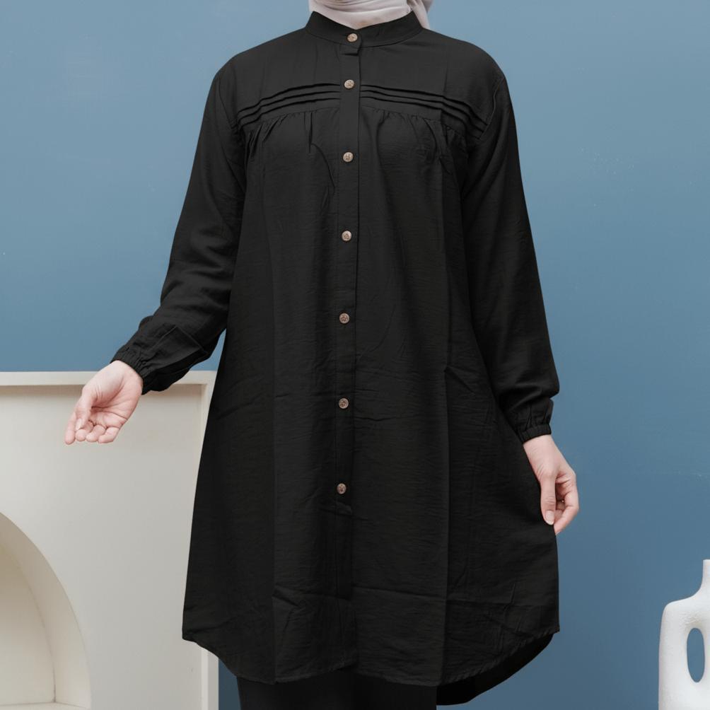 OFFICIAL ( JUMBO ) KAISA TUNIK POLO LINEN KEMEJA LONG TUNIK ATASAN WANITA LD 110-130 BY NAURA TUNIQU