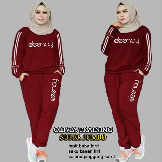 Pik - Setelan Olahraga Wanita Hijab Marimar Olivia M L Xl  Xxl 3Xl Training Baju Celana Kaos Muslim 