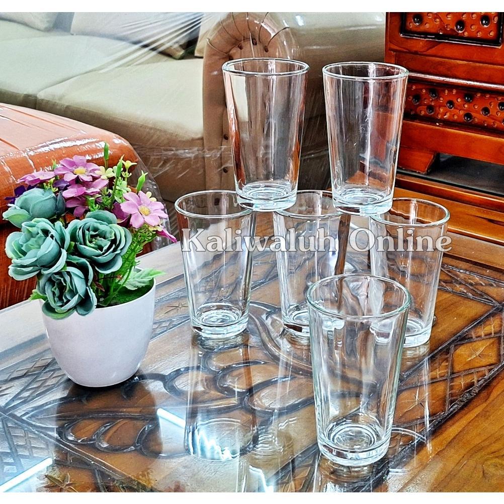 Gelas Minum Polos Kaca Tebal Gelas Tinggi Teh isi 6 pcs