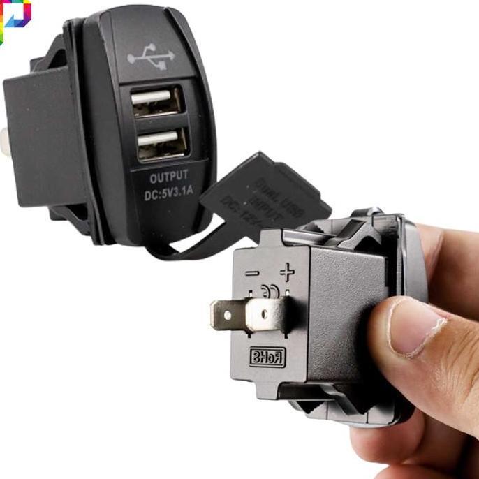 Alat Cas Casan Charger HP Smartphone USB Mobil Motor 2 Port DC 12 3,1A