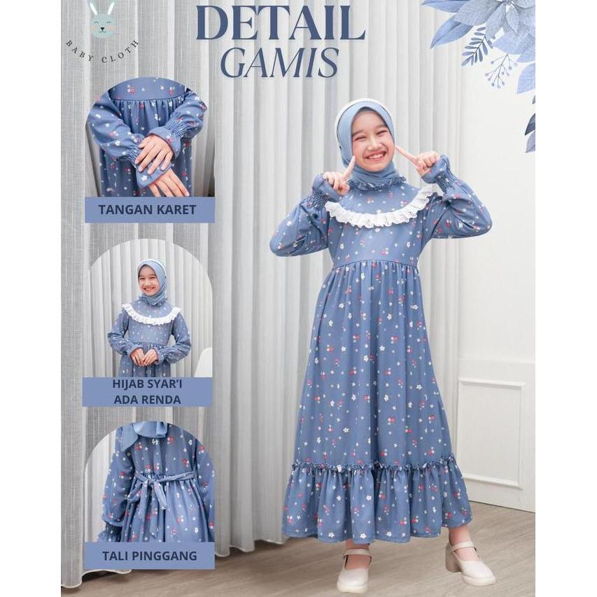 GAMIS+HIJAB ANAK BERGIA SMLXL BABY.CLOTH UNTUK UMUR 3-14 TAHUN muslim  panjang  remaja  cewek Baju S