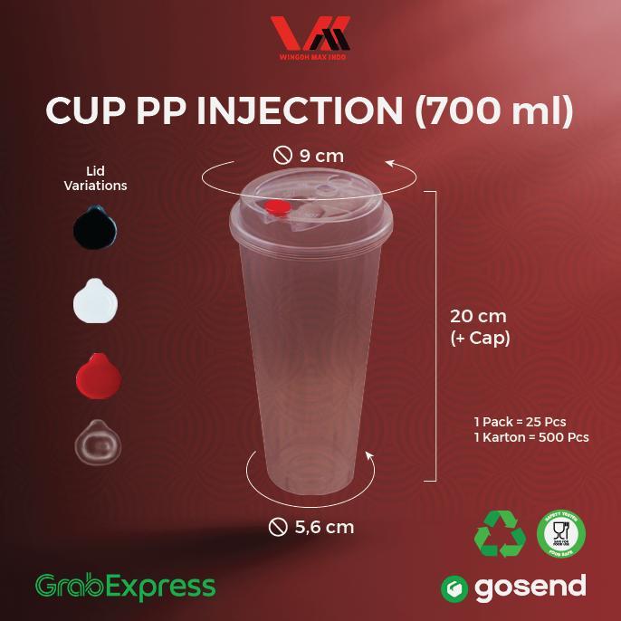[500 PCS] CUP INJECTION 700ML - CUP BENING -  GELAS PLASTIK MINUMAN KEKINIAN 22OZ