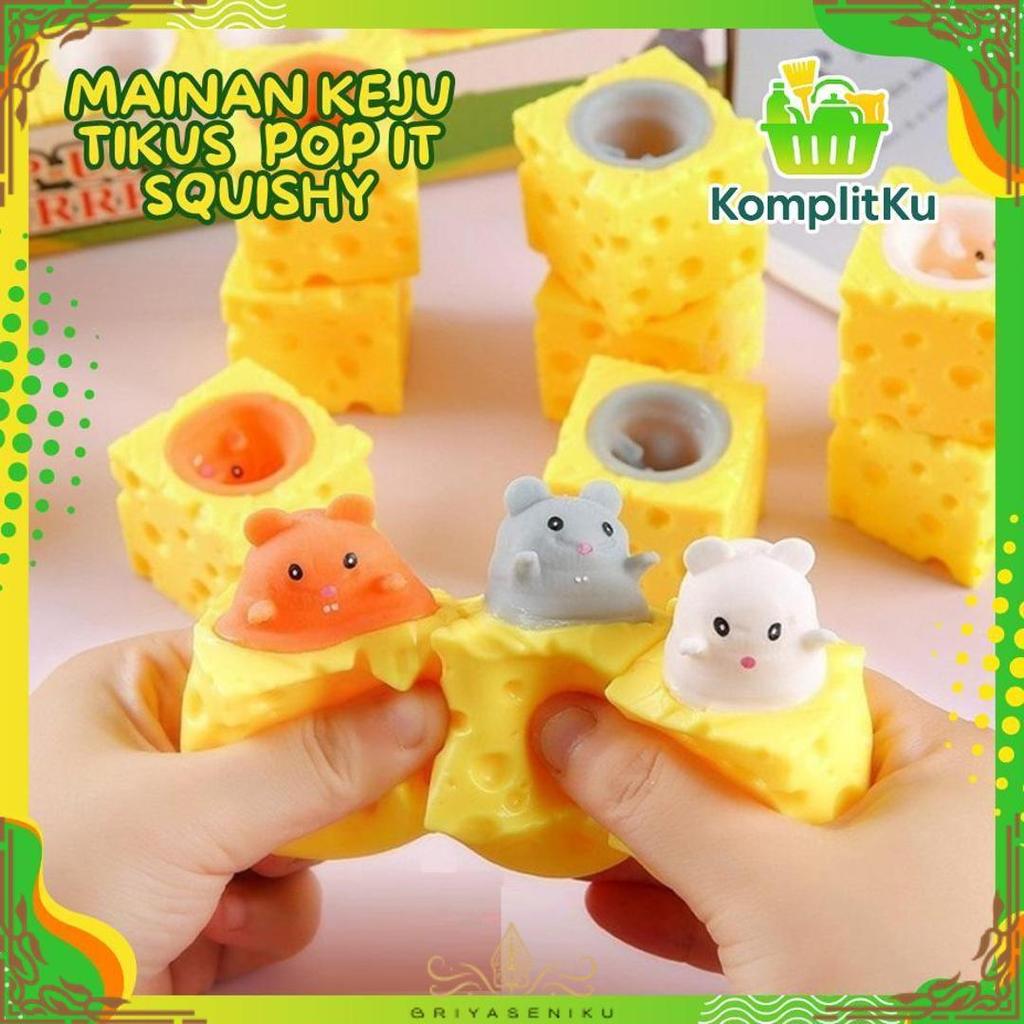 Sale Komplitku Mainan Pop It Squishy Karet Silikon Keju Tikus / Mainan Squishy Tikus Keju Karet Sili