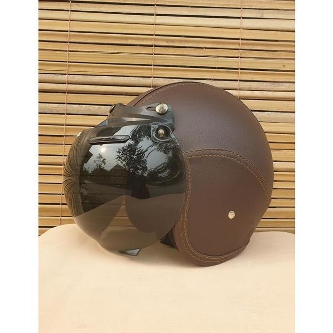 Helm Bogo Dewasa Warna Coklat Kaca Cembung Hitam
