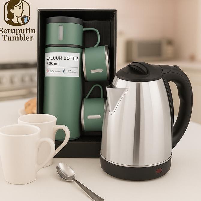 Teko Listrik + Termos 500 ML Sultan 3 Cangkir Paket Lengkap