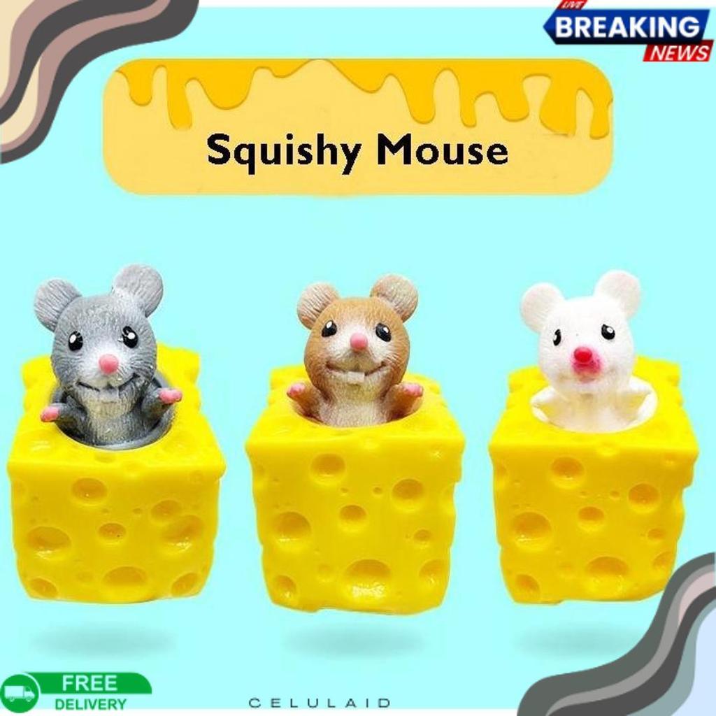 Diskon Mainan Squishy Mouse Squisi Tikus Keju Karet Silikon Penghilang Stress Ukuran Besar