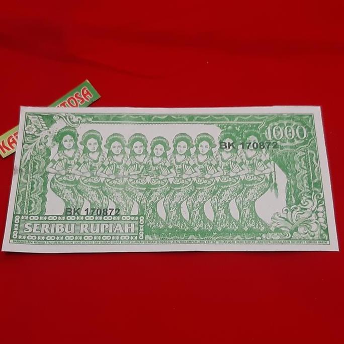 uang soekarno serimpi 9 melengkung pecahan 1000 rupiah hijau