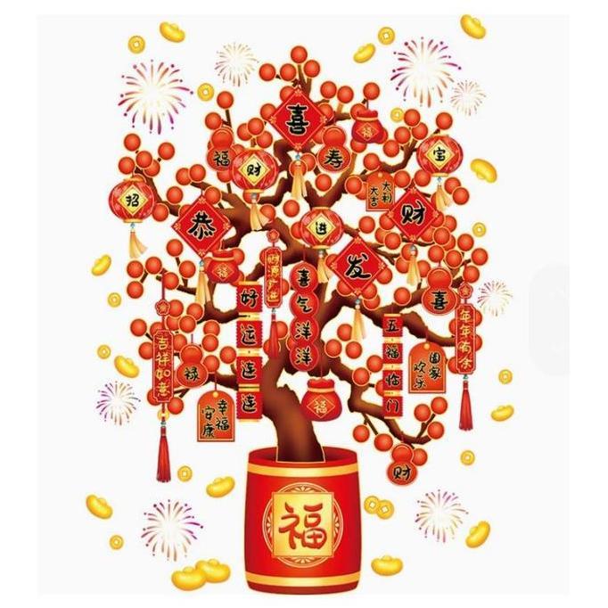FERAYPO Sticker Kaca Imlek Tempelan Imlek Stiker Jendela Imlek Adsorpsi Elektrostatik CNY Wall Stick