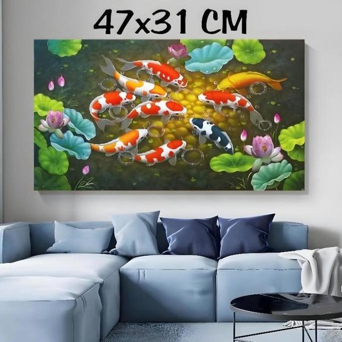 Chiuso- Hiasan Dinding Ikan Koi Ukuran 47X31 Cm Pajangan Dinding Gambar Ikan Koi Ukuran Jumbo Dekora