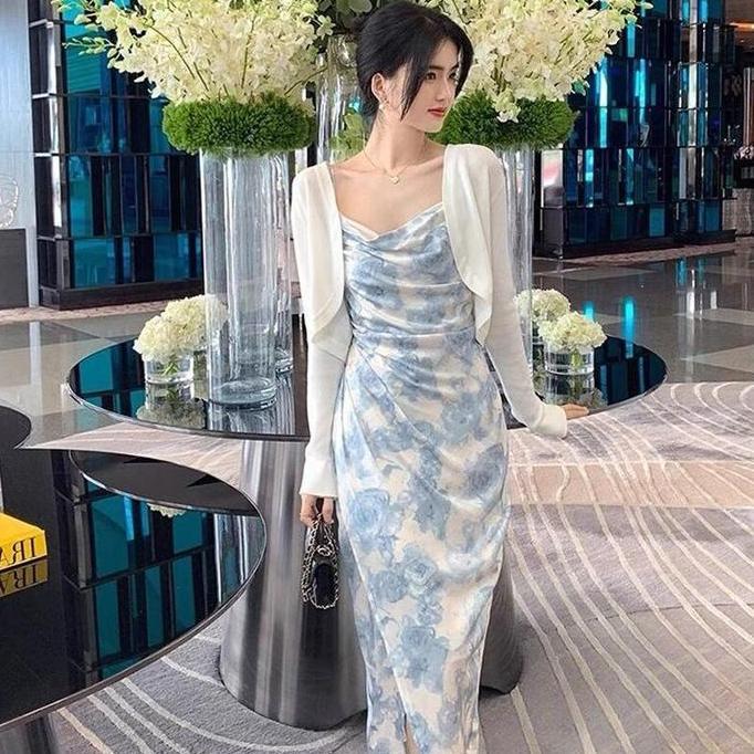 452 dress raya 2025 tanpa lengan halter dress wanita kekinian Elegant pantai white dress party  Pas 