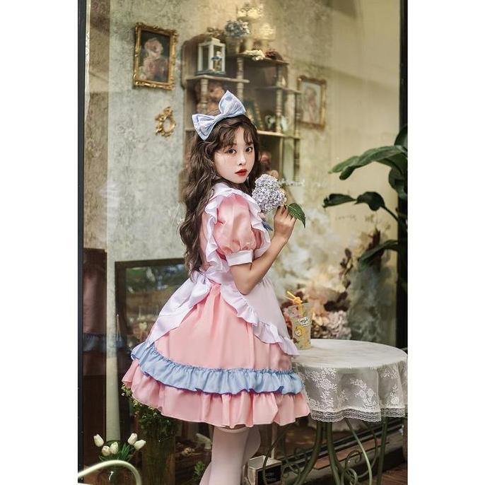 CC-101 maid lolita pastel pink biru cosplay costume kostum pelayan anime wanita jepang