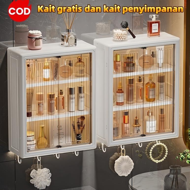 Rak Dinding Tempel Lemari Plastik Kamar Mandi Dinding Aesthetic Kabinet Kamar Mandi Anti Air Serbagu